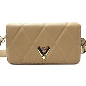 Valentino Orlandi Shoulder/Crossbody Quilted Bag/Vegan Taupe/ Goldtone Trim NWT